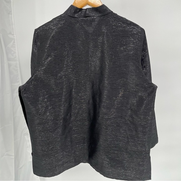 Real Clothes Saks Fifth Avenue Silk Top Size XL Black Shimmer Button Down - Picture 7 of 9